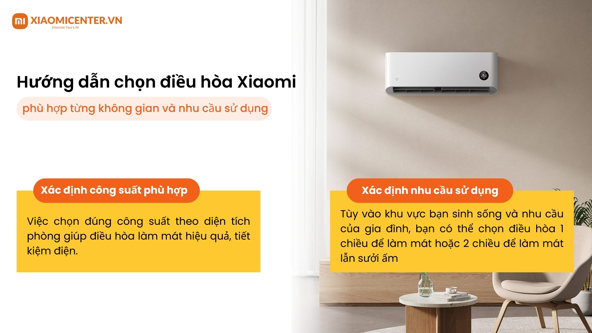 Hướng dẫn chọn điều h&ograve;a Xiaomi ph&ugrave; hợp kh&ocirc;ng gian v&agrave; nhu cầu sử dụng