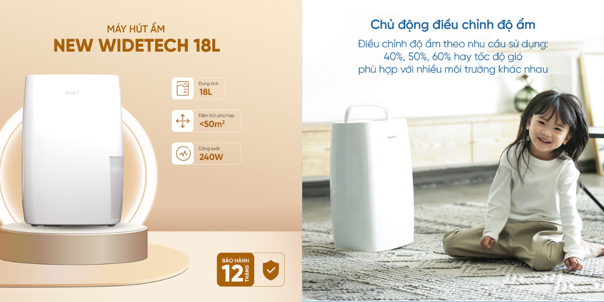máy hút ẩm xiaomi new widetech 18l